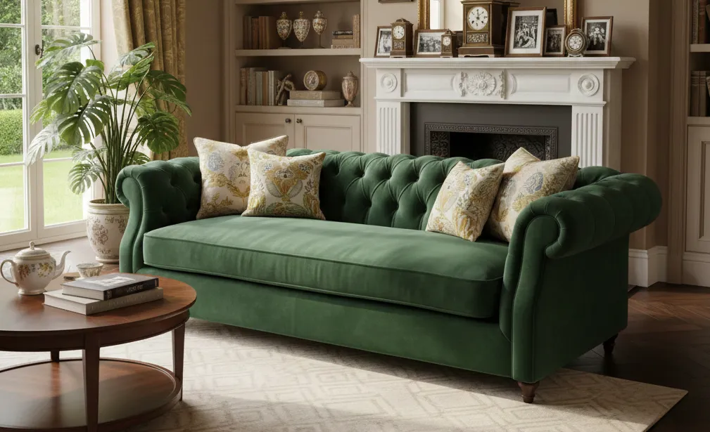 велюровый диван в интерьере гостиной